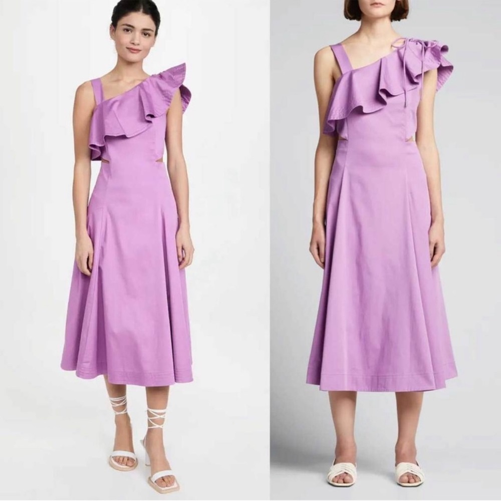 VERONICA BEARD Beilla Midi Dress Size 12 lavender ruffled‎ poplin a-line